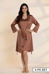 Zivame Luxe Satin 4 Pc Sleep Set - Brown Patina — thumbnail 1